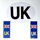 Fox·Bunny Adesivi per targa auto per l'Europa, Regno Unito (1 pezzo ovale UK + 2 adesivi per targa Union Jack, adesivi in vinile UK per auto con dimensioni regolamentari