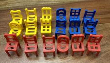 Fundex Chairs Stacking Building Childrens Game Pieces Red Yellow Blue 18 Chairs