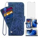 Asuwish Compatible with Samsung Galaxy J7 2016 Wallet Case Tempered Glass Screen Protector Card Holder Kickstand Magnetic Stand Accessories Leather Phone Cover for Glaxay J 7 J710 Women Men Blue