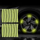 Fapiwen Car Wheel Reflective Stickers, 20pcs Reflective Wheel Rim Stripe Stickers, Night Safety Warning Car Stickers, Wheel Safety Decorative Car Decals Universal for Car Motorcycle Bicycle (Yellow)