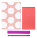 Kate Spade New York Jotter Pouch with Office/School Supplies for Women, Mesh Travel Zip Pouch Includes 2 Notebooks and Ink Pen, Peach Jumbo Dot