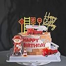 Fire Truck Cake Topper Firefighter Cake Decoration Fireman Themed Happy Birthday Cake Toppers,Truck Firefighter Figurines Cake Topper for Fireman Theme Baby Shower birthday party Decoration(10PCS)