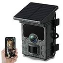 Solar Powered Trail Camera 4K 46MP WiFi Bluetooth Game Camera with 120°PIR Range Hunting Scouting Camera with Night Vision IP66 Waterproof for Wildlife Monitoring