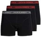 JACK & JONES Male Boxer Shorts Pack of 3 Plain, Black (1x Asphalt / 2X Firey Red), Large