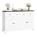 FOTOSOK Sideboard Buffet Cabinet with Storage, 55" Large Kitchen Storage Cabinet with 2 Drawers and 4 Doors, Wood Coffee Bar Cabinet Buffet Table for Kitchen Dining Room, White and Black