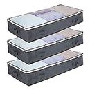 Hmlike Underbed Storage Bags, 90L Large Clothes Storage Container with Zips, Foldable Breathable Storage Box with Lid for Blankets Comforters Bedding Shoes Duvet Storage Organiser Solution, 2 Pack