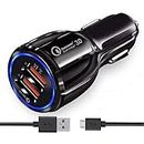 30W Dual Port Car Charger for Tata Punch Creative Adapter B Type 3.0A Dual Port Car Charger Fast Turbo Charge QC 3.0 with 1m Micro USB Charging & Sync Cable (Black, 4.8Amp, RVT.A)