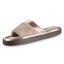 isotoner Women's Microterry Slide Slipper with Satin Trim, Stone, 8.5/9