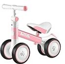 JOLLITO Baby Balance Bike, Adjustable Toddler Baby Bicycle 12-24 Months with 4 Silent Wheels, No Pedal Toddlers Walker Bike Riding Toy for 1 Year Old Boys Girls (Pink)