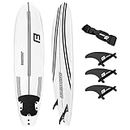 6’ FLOWBOARD Surfboard Softboard Foam - Include (3) Fins 6’ Foot Leash and (2) Wood Stringers Inside Board - Kids and Adults Beginner Intermediate 6 Foot and Comes with High Performance Traction Pad