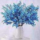 SATYAM KRAFT 5 Pcs Babys Breath Flowers Artificial Gypsophila Bouquets Gifting,Corner, Living Room Decoration for Valentine's Day (Pack of 5, Blue) (Without Vase)(Fabric)