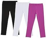 KAYU Girl's Full Length Cotton Leggings Pants Pack of 3 (714020305-IW-P3-A-22, Purple, White, Black, 2-3 Years)