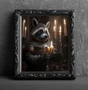 Medieval Raccoon Candles Art Print Wall Hanging Picture Photo Animal Gift