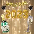 FI - FLICK IN 16 pcs Welcome 2023 Foil Balloon Combo Champagne Bottle Cheers Glass Star Foil balloons with Led Light New Year Festival Party Supplies NYE Decor House Home Office Décor Event Decoration