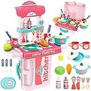 Toys N Smile Plastic 3 in 1 Kids Pretend Play Role Play Little Chef Cooking Kitchen Play Set Toy for Kids- Pink
