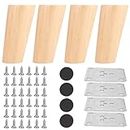 CYEER Pack of 4 Wooden Furniture Feet, 10 cm Slanted Wooden Feet for Furniture with Mounting Plates and Screws, Round Replacement Table Legs for Replace Old Furniture Legs for Sofas, Dining Tables,