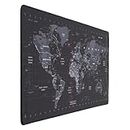 INOVERA World Map Anti-Slip Extended Desk Mat Gaming Rubber Stitched Mouse Pad for Laptop and Computer, 600L x 300B mm (Black, Medium)