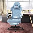 DROGO Throne Ergonomic Gaming Chair with Foot Rest, Armrest & Adjustable Seat | Computer Chair with Fabric, Head & Massager Lumbar Support Pillow | Home & Office Chair with Full Recline (Lite Blue)