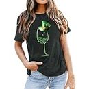 AMDOLE Amazon Deals Today T-Shirt à Manches Courtes et col Rond imprimé Verre de vin pour Femmes Blouse Assistante Dentaire Hot Deals of The Day Clearance