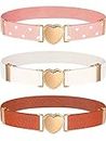 Hamry 3 Pieces Girl Belts Kids Toddler Belt Elastic Stretch Belt Adjustable Stretch Belts Elastic Heart Kids Belt for Girls, White,brown,pink, approx.1 inch/ 2.5 cm in width, 23.5 inches