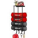 OHOBEST Camping Chair Wall Storage for Garage, Sturdy Garage Storage With Floating Shelf, 4 Hooks & Heavy duty Wall Anchors, Metal Camping Chair Storage Rack Wall Holder for Garage Organization, Black