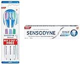 Sensodyne Toothpaste Repair & Protect, 100 gm & Sensodyne Toothbrush: Sensitive manual tooth brush with soft rounded bristles for adults, 3 pieces (Multicolor, Buy 2 Get 1 free)