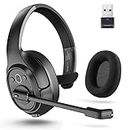 Trucker Bluetooth Headsets, Wireless Headset with AI Environmental Noise Cancelling & Mute Microphone, Up to 30H Talk Time, 164ft Wireless Range, Bluetooth Over Ear Headphones for PC, Computer, Skype