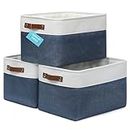 OrganiHaus Large Storage Bins for Shelves 3 Pack | 15x11in Closet Storage Bins for Shelves | Fabric Storage Bins | Cloth Baskets & Closet Organizers | Fabric Basket - Navy Blue/White