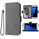 Compatible with Samsung Galaxy S7 Edge Wallet Case and Wrist Strap Lanyard and Leather Flip Card Holder Stand Cell Phone Cover for Glaxay S7edge Gaxaly S 7 Plus Galaxies GS7 7s 7edge Women Men Grey
