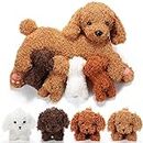 Honoson Nurturing Dog Stuffed Animal with Puppies Set Nursing Mommy Dog Plush with 4 Baby Puppies Soft Cute Stuffed Plush Toys for Girls Boys Kids Birthday Gifts Party Favors(Curly Dog)
