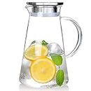 HiWomo 68oz/2000ml Glass Pitcher,Water Pitcher with Removable Lid and Wide Handle,Easy Clean Juice Jug for Fridge,Beverage Carafe for Cold/Hot Water,Iced Tea,Milk
