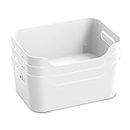 KOLORR Jolly Plastic Small Basket with Handle for Storage Box| Multipurpose Light Weight Plastic Baskets organiser for Clothes Toys Stationary Cosmetics Livingroom Bathroom | Pack of 3 - Nir White