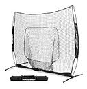 PowerNet Baseball Softball Pro Practice Net for Hitting and Throwing with 7x7 Bow Frame | Weighted Base | One Piece Frame (Black)