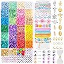 4mm Beads for Bracelets, Funtopia 4000Pcs Glass Seed Beads for Making Jewellery, Friendship Bracelet Making Kit with Letter Beads, Smile Beads, Different Charms and Elastic String, DIY Art Craft Girls Gifts for Birthdays, Parties, Christmas (24 colors)