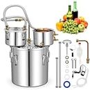 GiantexUK 3 Pots Home Distiller Moonshine Still, 5 Gal 22L/ 8.5Gal 38L Stainless Steel Water Alcohol Spirits Boiler Brewing Kit with Copper Tube, Thermometer & Pump, Wine Making Kit for Brandy (22L)