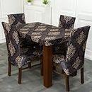 Sperfine Universal Dining Chair Cover with Table Cover Flexible Slipcover Polyester Spandex Printed Stretch Removable Washable Dining Chair Cover for Home (96 x 152 cm) (4 Seater, Black/Brown Motif)