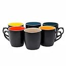 Anwaliya Arche Series Handmade Ceramic Tea Cup Set of 6, 200 ml, Matt Black, Stackable, Chip Resistant, with Handle (Inner Color May Vary)