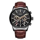 LIGE Mens Watches Chronograph Leather Waterproof Analogue Quartz Stainless Steel Business Classic Men's Wrist Watches, Black Brown, bracelet