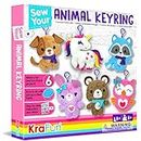 KRAFUN Unicorn Sewing Keyring Kit for Kids Age 7 8 9 10 11 12 Learn Art & Craft, Includes 6 Stuffed Animal Bear, Dog, Rabbit, Raccoon, Owl Dolls, Instruction & Felt Materials