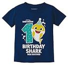 1st Birthday Baby Shark Shirt One Year Old Birthday Boy Girl Shirt Navy 12M