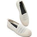 BABUDOG Women's Breathable Mesh Flats Shoes, Soft Espadrilles Flats, White Slip on Shoes Loafer, Beige, 7
