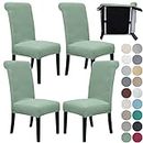SPRINGRICO 4 Pack Dining Room Chair Covers with seat Belt, Stretch Parsons Chair Slipcover Washable Kitchen Dining Chair Cover Removable Seat Protector Set of 4, S3- Green
