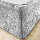 MK Home Textile Crushed Velvet Divan Bed Base Wrap - Silver Grey Deep Fitted Valance Sheet Frame Cover Fully Elasticated Skirt Easy To Fit – Single Double King Super King Size (Silver Grey, Single)