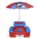Disney Mickey Mouse 4 Seat Activity Picnic Table w/ Umbrella & LEGO Compatible Tabletop By Delta Children in Blue/Brown/Red | Wayfair