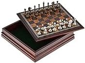 John N. Hansen Metal Chess Set with Deluxe Wood Board and Storage-2.5-Inch King