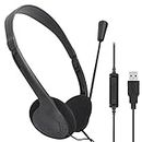 TFUFR USB Headsets with Audio Controls & Microphone Noise Cancelling, Wired Stereo Computer Headphone Adjustable Headband PC Headset Earphone for Office, Call Center, Online Conference