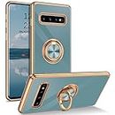 DUEDUE for Samsung Galaxy S10 Plus Case with Ring Holder Kickstand 360 Degree Rotation Magnetic Car Finger Slim Cover Shockproof Full Body Protective Phone Case for Samsung S10 Plus, Gray Green