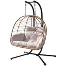 Patio Hanging Swing Chair 2 Person Egg Chair Wicker Chair w/Cushion Outdoor