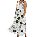 MMOOVV Women's Elegant Printed Tank Dress Round Neck Casual Long Dress Casual Dress Checked, Green, XXL