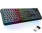 KLIM Chroma Wireless Gaming Keyboard RGB New 2024 - Long-Lasting Rechargeable Battery - Quick and Quiet Typing - Water Resistant Backlit Wireless Keyboard for PC PS5 PS4 Xbox One Mac - Black